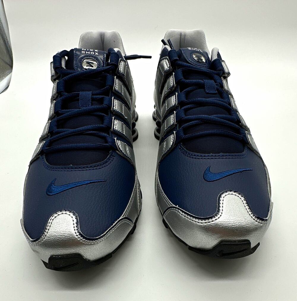 Nike Shox NZ Mens Size 10.5 Metallic Silver Midnight Navy Low Top 378341-402